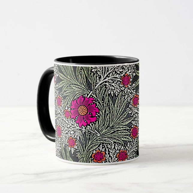 Caneca William Morris Marigold, Cinza / Grey e Fuchsia  (Frente Esquerda)