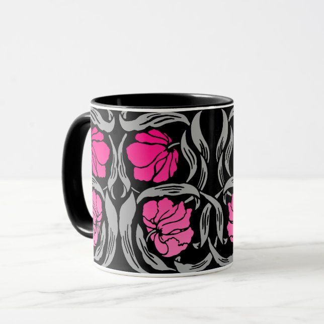 Caneca William Morris Pimpernel, Fuchsia Pink e Black (Frente Esquerda)