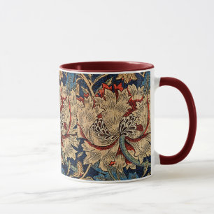 Caneca William Morris Vintage Padrão Floral Vermelho