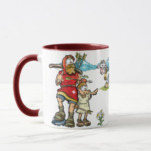 Caneca William tell e filho com vacas nos Alpes