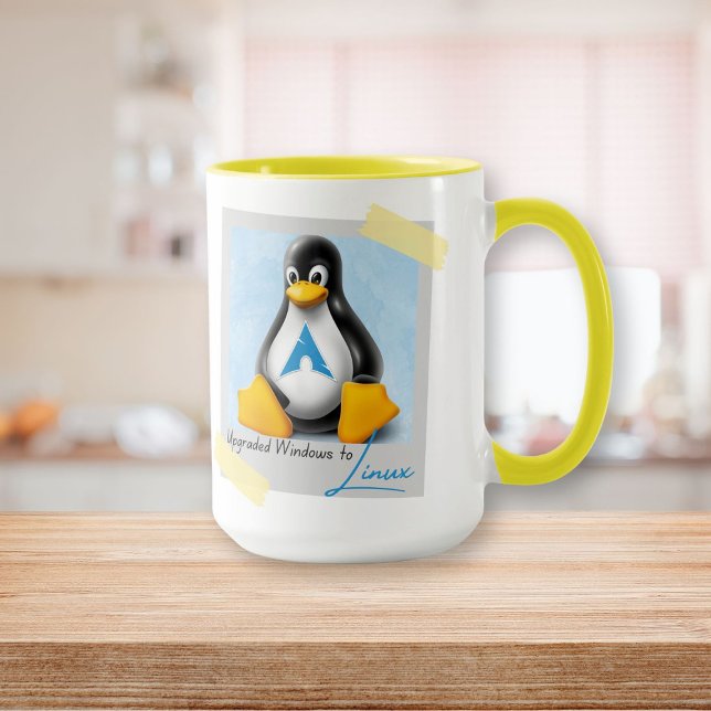 Caneca Windows Arch Linux Tux atualizado (Upgraded Windows Arch Linux Tux Mug)