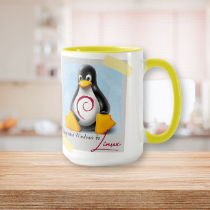 Caneca Windows Debian Linux Tux atualizado