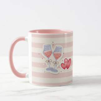 Caneca Wine Glass & Heart Pattern – Cute Pastel Love Illu