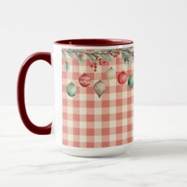 Caneca Winter Red Christmas gingham with ornaments