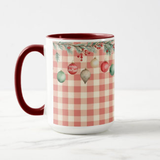 Caneca Winter Red Christmas gingham with ornaments