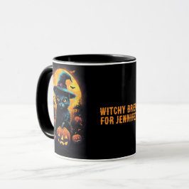 Caneca WITCHY BREW for (name), Black Cat Halloween