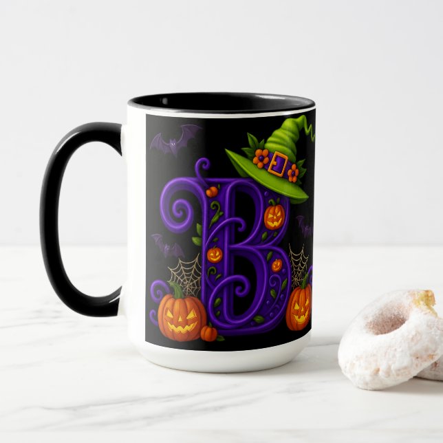 Caneca Witchy Halloween Inicial "B" Mug (Com Donut)