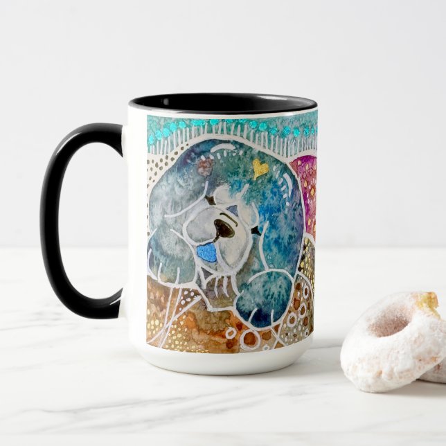 Caneca WOBBLE-ROCK Chow dog watercolor batik (Com Donut)