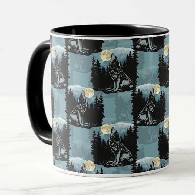 Caneca Wolf Howling Na Moon Pattern Design (Criador carregado)