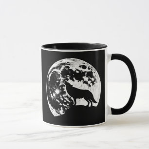 Caneca Wolf Howling Silhuetou Contra a Lua Cheia
