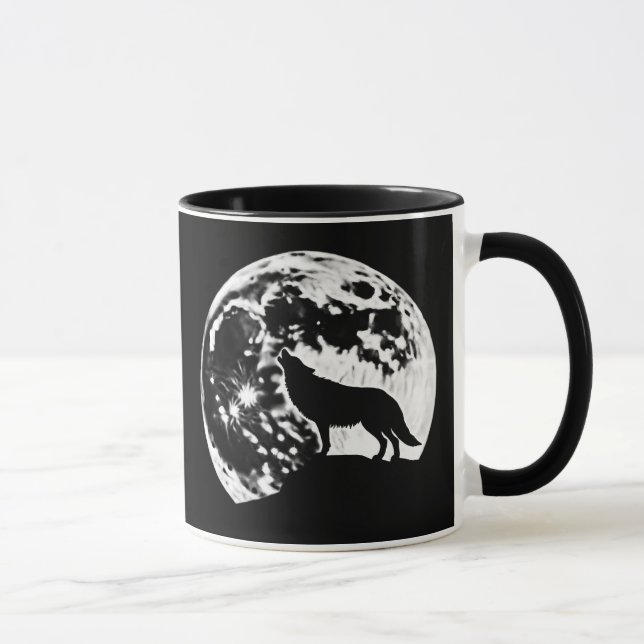 Caneca Wolf Howling Silhuetou Contra a Lua Cheia (Direita)
