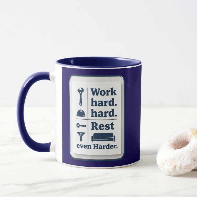 Caneca Work Hard Rest Even Harder Minimal Worker Design (Com Donut)