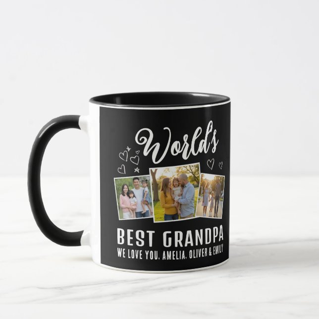 Caneca World's Best Grandpa Custom 3 Photo Collage (Esquerda)