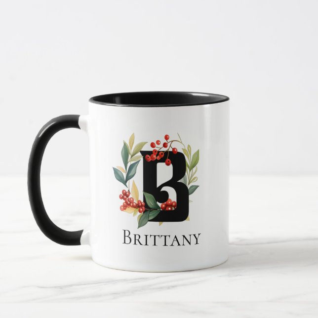 Caneca Wreath de Natal Berries Monograma - Letra B (Esquerda)