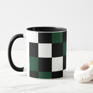 Caneca Xadrez Branco Preto Verde Chequered
