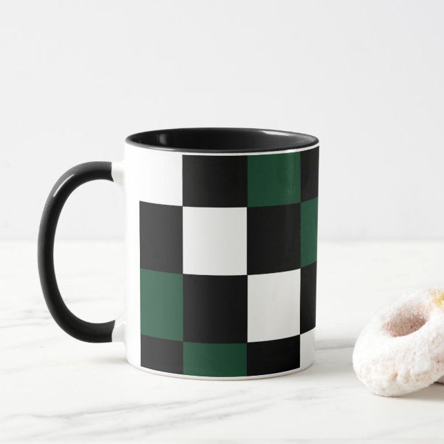 Caneca Xadrez Branco Preto Verde Chequered (Com Donut)