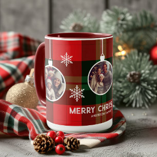 Caneca Xadrez Búfalo de Plaid Vermelho Verde Foto Natal 