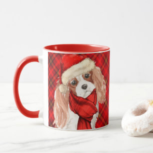 Caneca Xadrez com o Cão de Natal do Rei Charles Spaniel