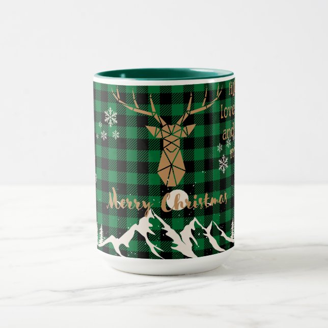 Caneca Xadrez de búfalo verde russa Reindeer de Natal Mug (Centro)