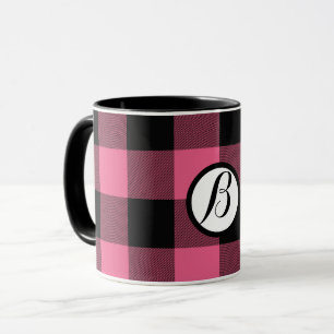 Caneca Xadrez de búfalos quadrados, rosa e preto, marcado
