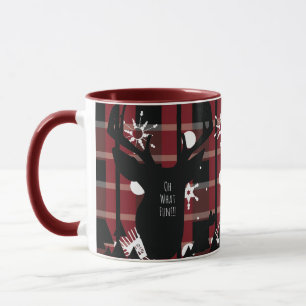 Caneca Xadrez de Buffalo Deer Snowflakes Festa de Natal