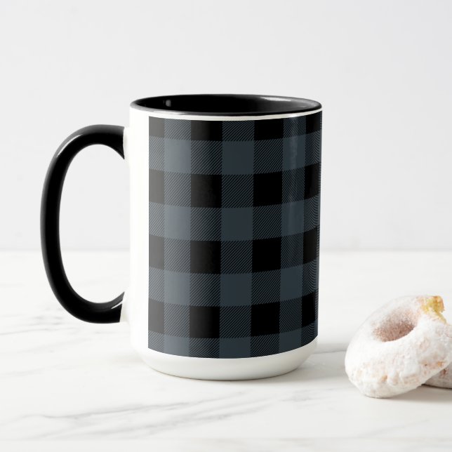 Caneca Xadrez de Buffalo Preto e Azul | Presente (Com Donut)