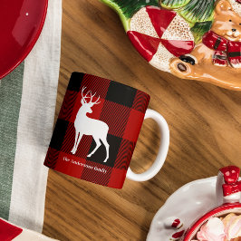Caneca Xadrez de Buffalo Vermelho e Veado Branco | Nome p