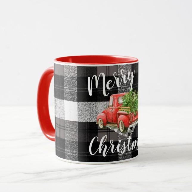 Caneca Xadrez De Caminhão XMAS Vermelho De Café De Natal (Frente Esquerda)