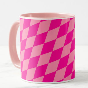 Caneca Xadrez de Diamantes Harlequim Rosa Claro e Escuro