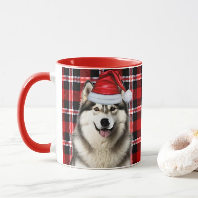 Caneca Xadrez de Feriado Malamute no Alasca Dog Lover (Com Donut)