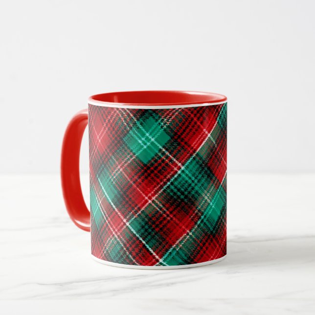Caneca Xadrez de férias vermelho e verde (Frente Esquerda)