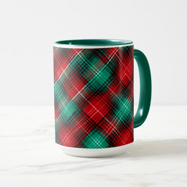 Caneca Xadrez de férias vermelho e verde (Frente Esquerda)