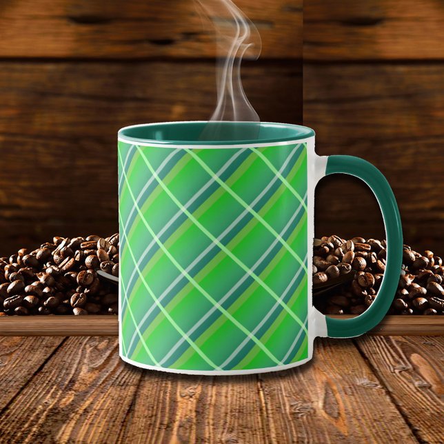 Caneca Xadrez de Gingham Verde Pré-Papoilado com Lixeira  (Criador carregado)