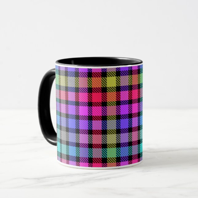 Caneca Xadrez de Madras Brilhante Arco-Íris (Frente Esquerda)