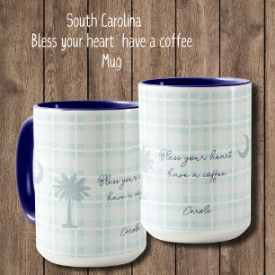 Caneca Xadrez de South Carolina Mug com Palm Tree e Lua