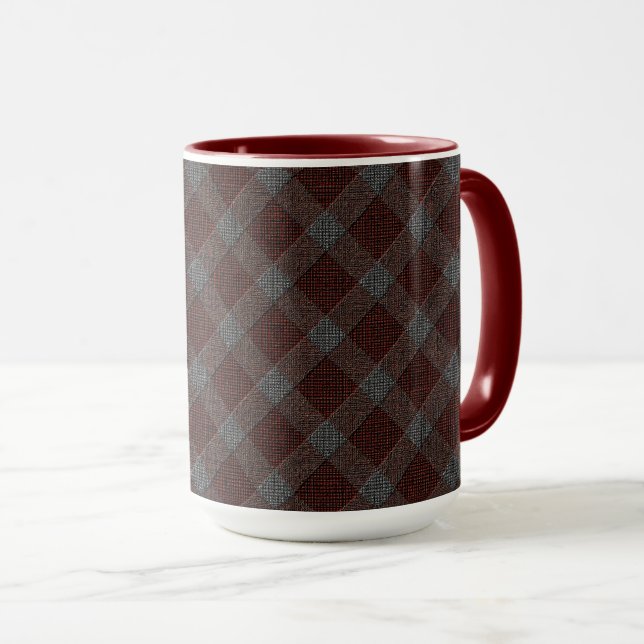 Caneca Xadrez de tartã transversal marrom com alivio de c (Frente Esquerda)