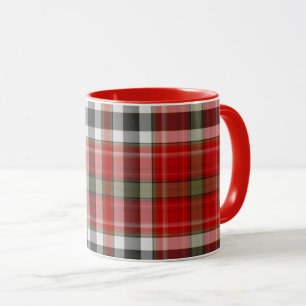 Caneca Xadrez de Tartan Branco Vermelho da Manhã de Natal
