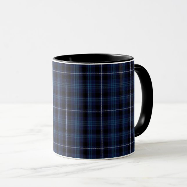 Caneca Xadrez de Tartan pequena branca dos azuis marinhos (Frente Esquerda)