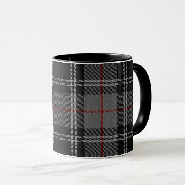 Caneca Xadrez de Tartan vermelha preta do branco cinzento (Frente Esquerda)