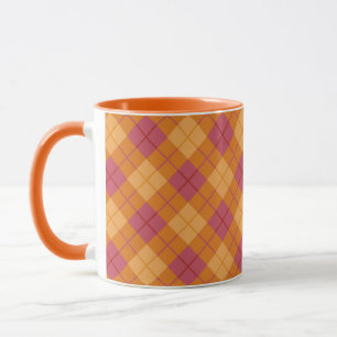 Caneca Xadrez diagonal na laranja e no rosa