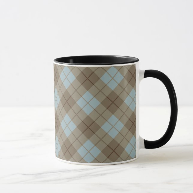 Caneca Xadrez diagonal no azul e no Brown (Direita)