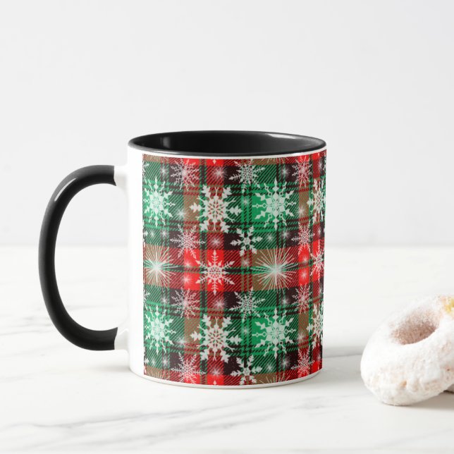 Caneca Xadrez E Flocos De Neve Padrão De Natal 1 Mug (Com Donut)