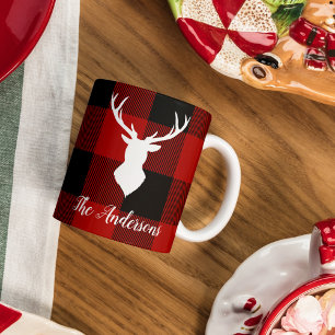 Caneca Xadrez e veado de Buffalo Vermelho   Presente de n