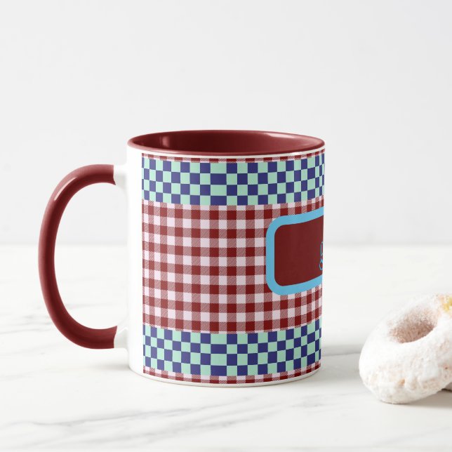 Caneca Xadrez Escocês Personalizado (Com Donut)