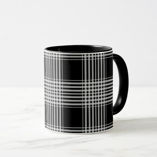 Caneca Xadrez escocês preto e branco (Frente Esquerda)