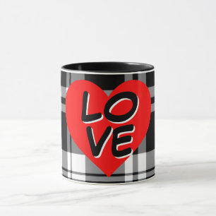 Caneca Xadrez escocês preto e branco clássico com detalhe