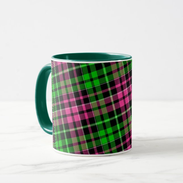 Caneca Xadrez Escocês Rosa e Verde Preto  (Frente Esquerda)