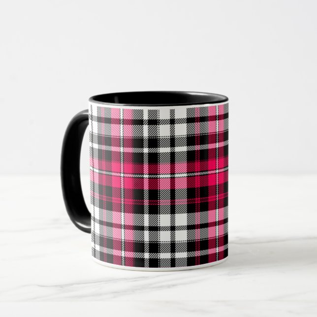Caneca Xadrez Escocês Rosa Preto Branco (Frente Esquerda)