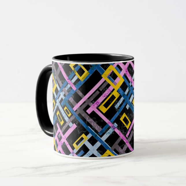 Caneca Xadrez geométrico contínuo cores brilhantes retang (Frente Esquerda)