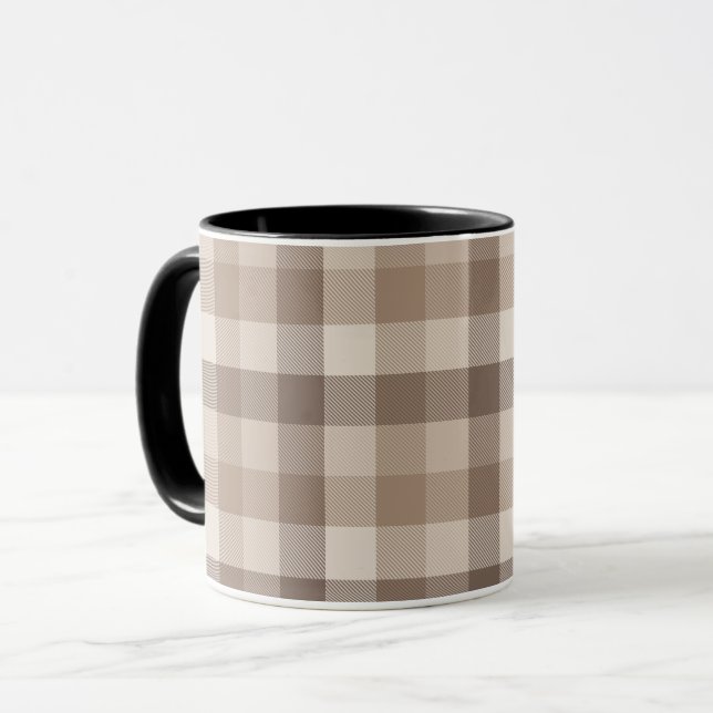 Caneca Xadrez Gingham de Plaid em Tom de Terra Neutro  (Frente Esquerda)